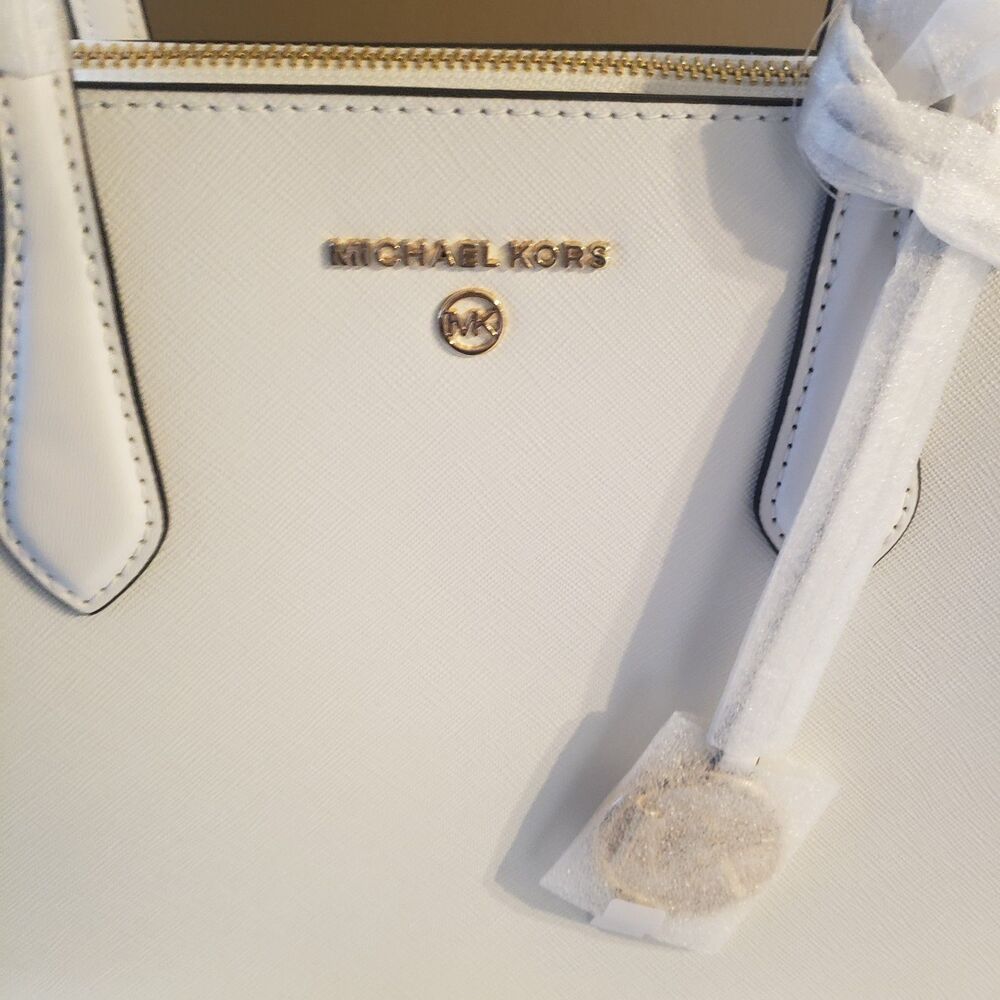 MICHAEL KORS Marilyn Medium Saffiano Leather Tote HandBag Purse White Gold NWT - Picture 6 of 8